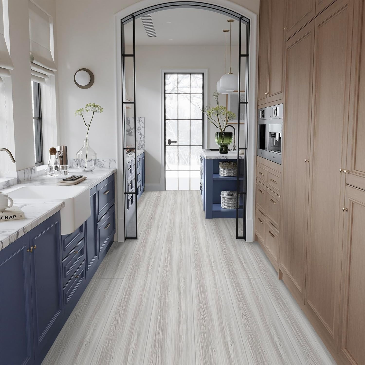 Peel and Stick Floor Tiles: 11.8x137.8inch Wood Grain Texture, Self-Adhesive and Waterproof Vinyl Flooring Roll, No Residue Ash White Flooring for Bathroom, Kitchen, Bedroom (Covers 11.3 Sq.Ft)
