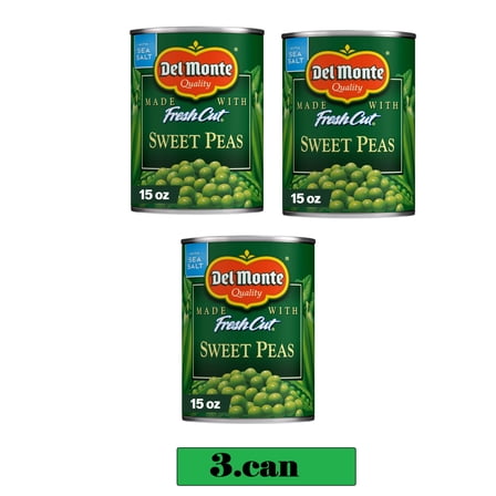 3 can Del Monte Sweet Peas, Canned Vegetables, 15 oz Can