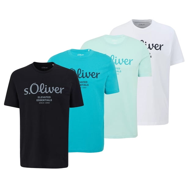 s.Oliver Camiseta para hombre, pack de 4 - básica, estampado logo, cuello redondo, algodón Blanco/Turquesa/Turquesa/Negro XL (X-Large)