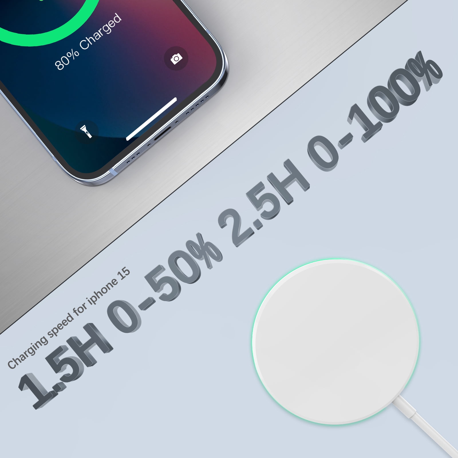 2 Pack 15W Magnetic Wireless Charger Mag-Safe Compatible with iPhone 17-12 Series & AirPods, 20W Adapter 5ft Cable Wireless Charging Pad