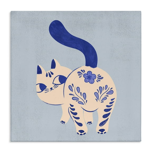 Stupell Industries Purrcelin Patterned Cat Animals Painting Wrapped Canvas Art Print Wall Art, 17 x 17