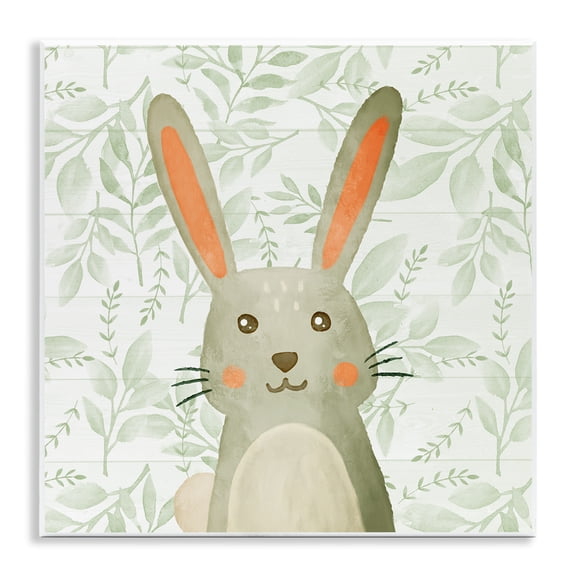 Stupell Industries Whimsical Bunny on Florals Animals Painting Unframed Art Print Wall Art, 12 x 12