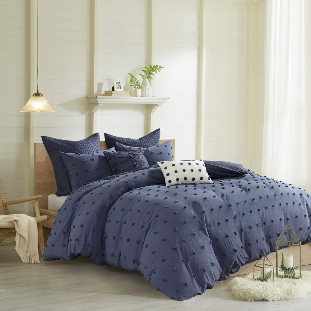 Home Essence Apartment Cotton Jacquard Indigo Blue 7Piece Comforter