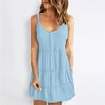 thumbnail image 1 of FcBaudy Robe Camis Sans Manches à Col Rond, Robes pour Femmes, Robes pour Femmes Mode Féminine Été Décontractée Bretelles Col Rond Couleur Unie Robe Sans Manches Femme Lavage à l'Eau Jupe à Plis, 1 of 7