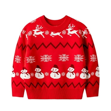 Uxgjfwu Boys Girls Sweater Long Sleeve Knitwear Kids Christmas Pattern Sweater Crewneck Pullover Sweater for Children