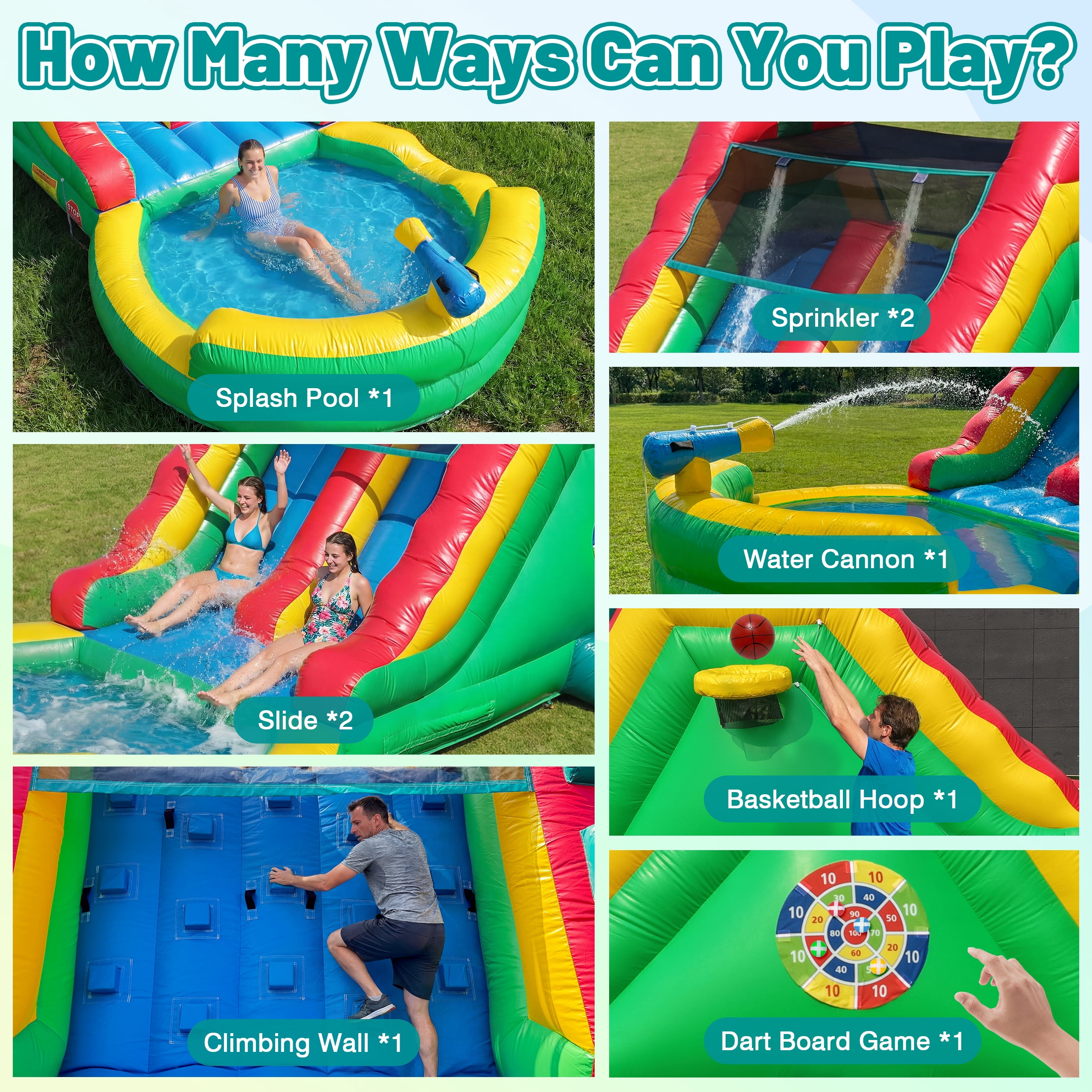 Inflatable Commercial Grade Water Slide: 22.5 ft (L) for Adults & Teenagers - Large Pool, Premium PVC, 1100W Blower, Crocodile Style - for Backyard Party Outdoor