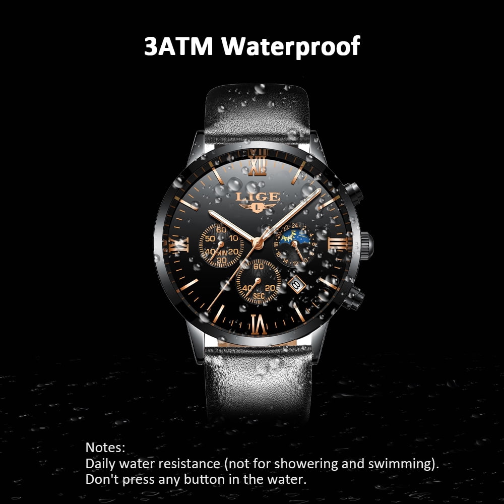 LIGE 9831 Men Watch Quartz Business Simple Wristwatch Calendar Date Hour Minute Second Display
