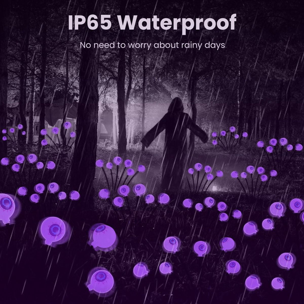 4-Pack Halloween Solar Eyeball Lights - 12 LED Scary Swaying Lights, IP65 Waterproof, 2 Modes for Yard/Garden