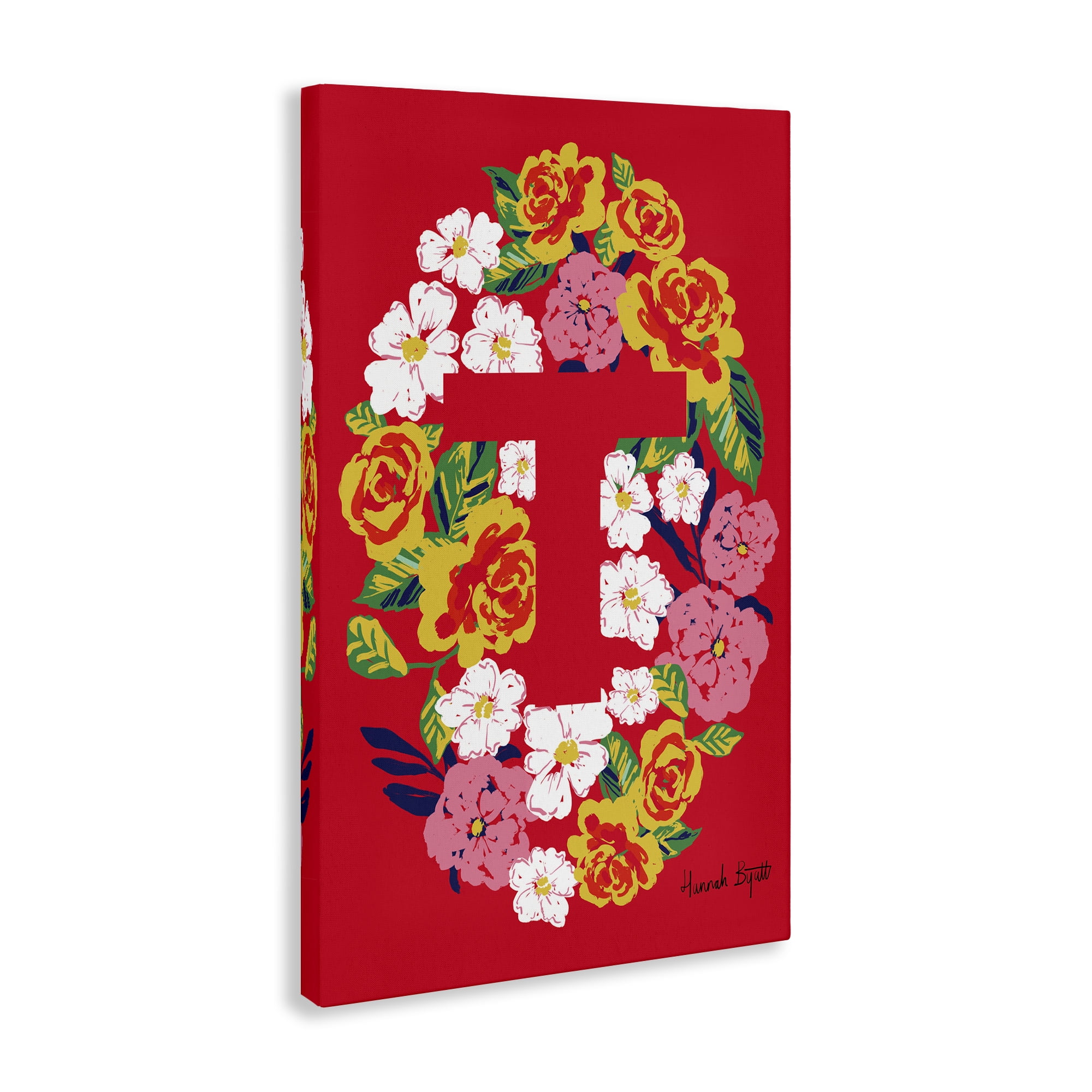 Stupell Industries Floral Bloom Letter T Botanical & Floral Painting Gallery Wrapped Canvas Art Print Wall Art, 24 x 36