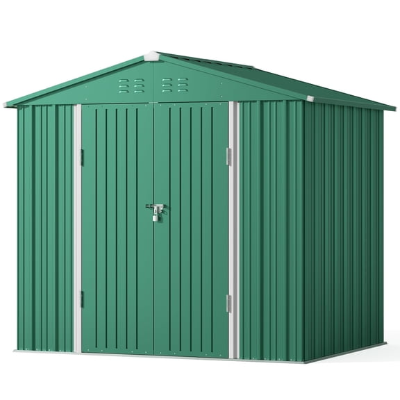 Storage Shed, Lofka 8x6 FT All-Weather Metal Shed with Lockable Doors, Waterproof & Rust-Resistant for Outdoors, Green