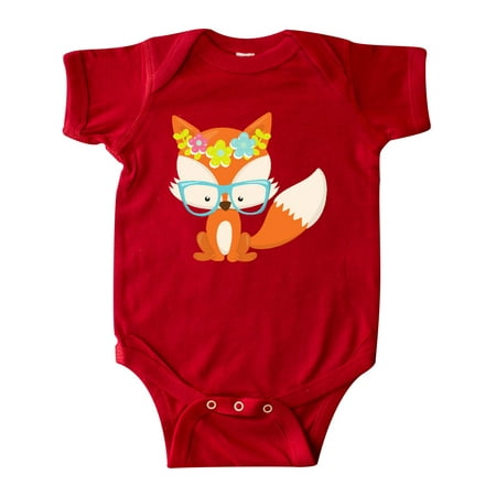 

Inktastic Hipster Fox Fox With Glasses Flowers Gift Baby Boy or Baby Girl Bodysuit