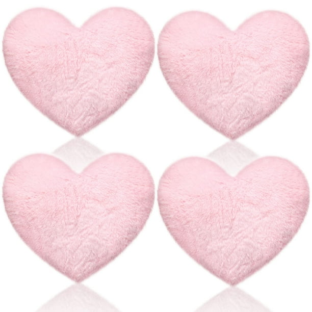 Almohadas Remerry en forma de corazón de piel sintética de conejo rosa x4
