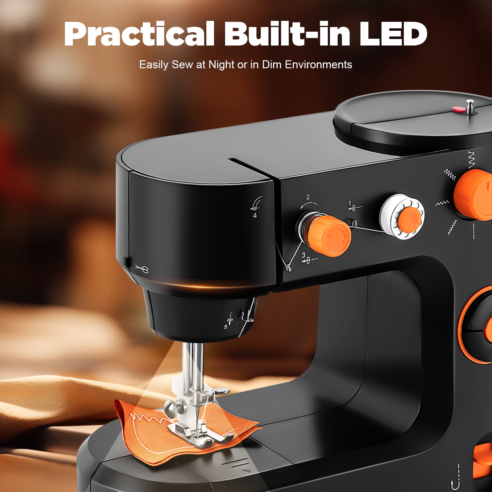 Mini Portable Sewing Machine for Beginners – Dual Speed Electric & Foot Pedal Operation, LED Light, 5 Stitch Patterns, Compact Handheld Sewing Kit – Black