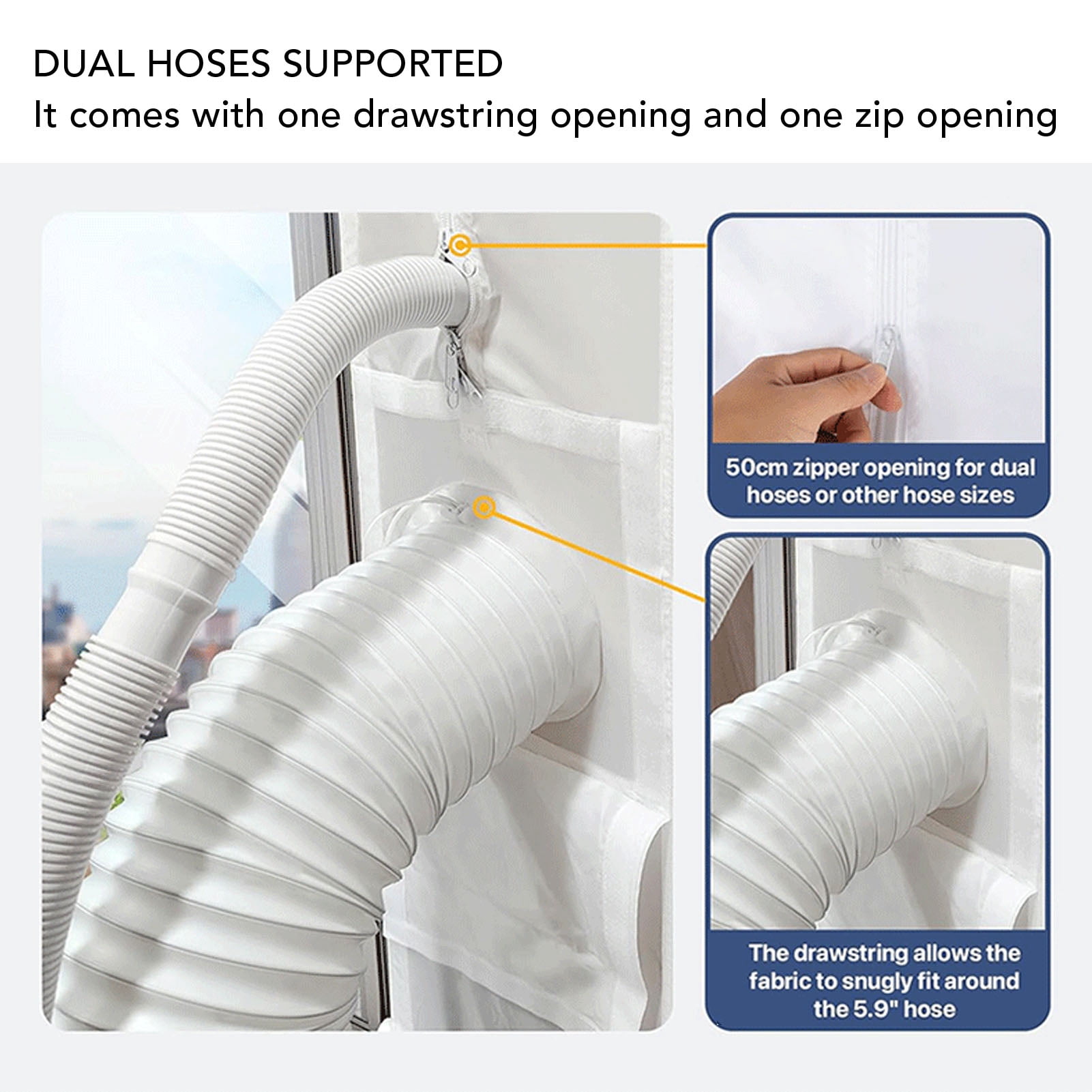 Riousery Portable Air Conditioner Sliding Door Seal Kit Drawstring Structure Portable AC Door Window Seal Cloth for Tumble Dryer 35.43 x 82.68 inches / 90 x 210 cm