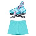 thumbnail image 3 of inhzoy Kids Girls Two Piece Swimsuit One Shoulder Tankini Swimwear Bathing Suit Summer Beachwear Leaf 10, 3 of 4