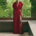 thumbnail image 2 of Yangnuo Women's Deep V-Neck Short Sleeve Maxi Dress with High Slit Elegant Evening Gown Red L, 2 of 5