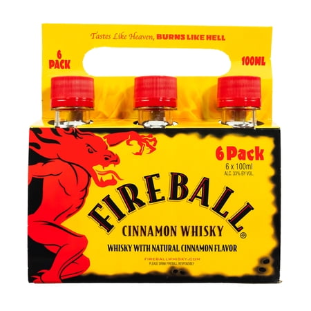 Fireball Cinnamon Whiskey, 100ml Bottles, 6 Count, 33% Alcohol