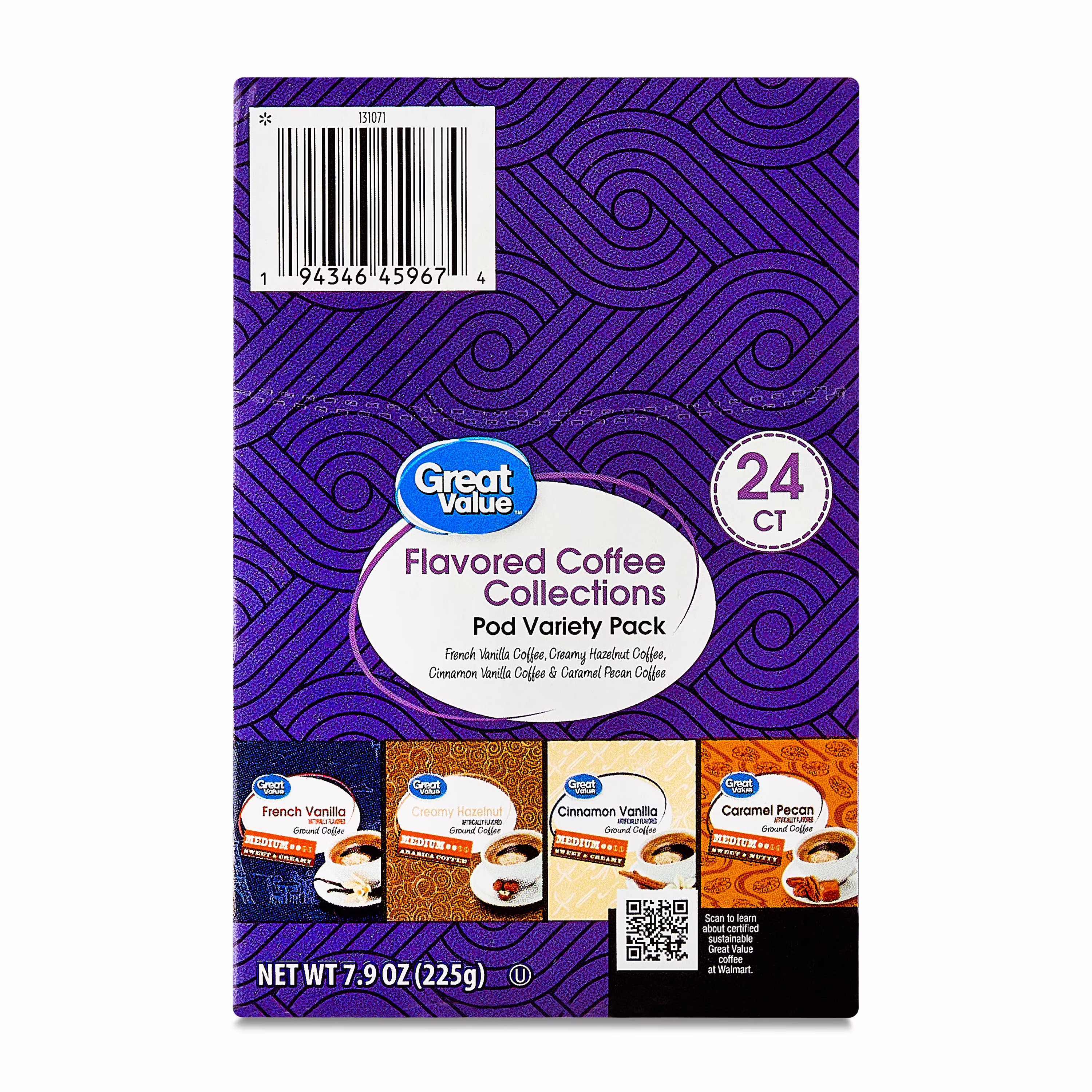 Great Value Flavored Medium Roast Ground Coffee Pods Variety Pack, 7.9 oz, 24 Count