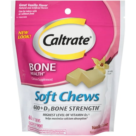 Caltrate Bone Health 600+D3 Vanilla Calcium Soft Chews, 60