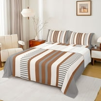 Homewish Cute Pinstripe Bed Sheets,Modern Geometric Artistic King Sheets,Gray Brown Beige Sheet Set For Kids,Ultra Soft Home Decor,4-Piece