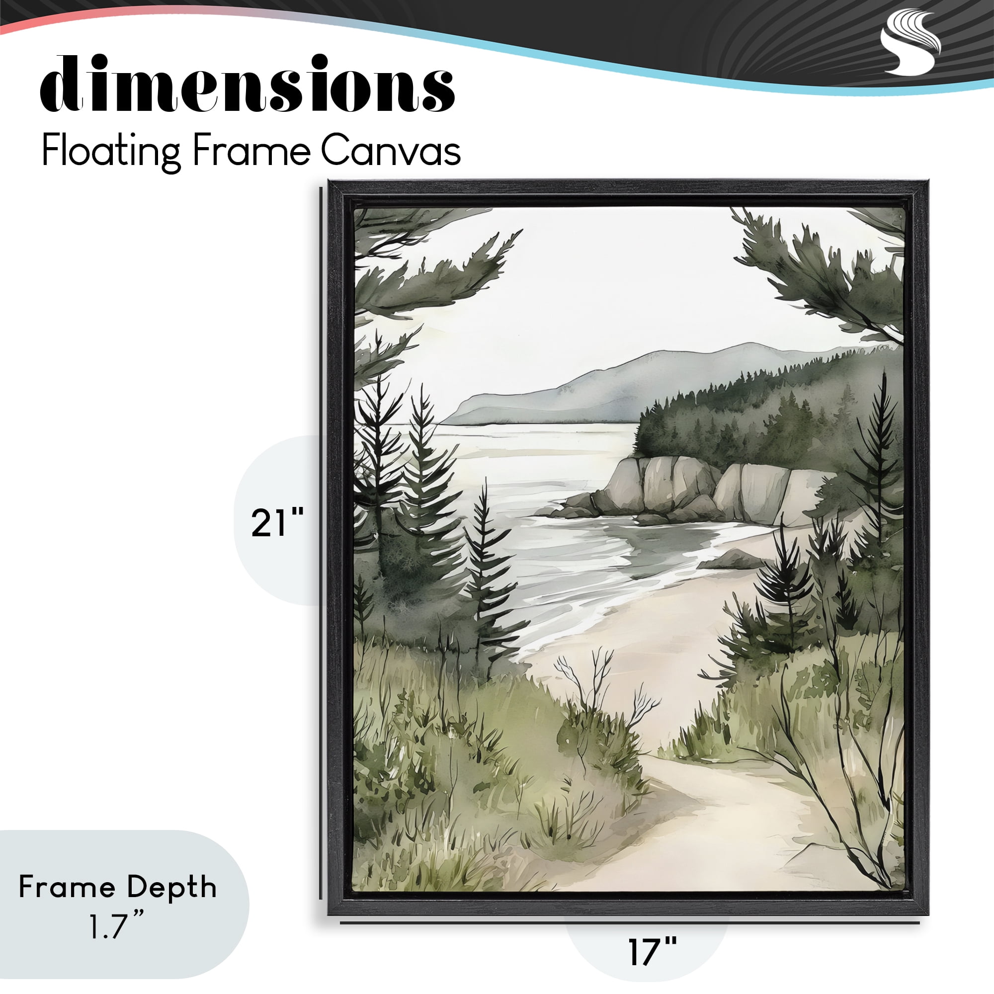 Stupell Industries Coastal Calm Winding Path Black Framed Floater Canvas Wall Art, design by Riley B