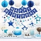 thumbnail image 1 of Decoración de cumpleaños azul, pancarta de feliz cumpleaños azul marino con bola de panal, serpentina de remolino colgante de estrella, decoraciones de guirnalda de puntos circulares, decoraciones de, 1 of 8