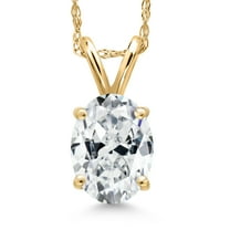 Gem Stone King 14K Yellow Gold White Zirconia Pendant Necklace for Women | 1.21 Cttw | Gemstone Birthstone | Oval 8X6MM | With 18 inch Chain