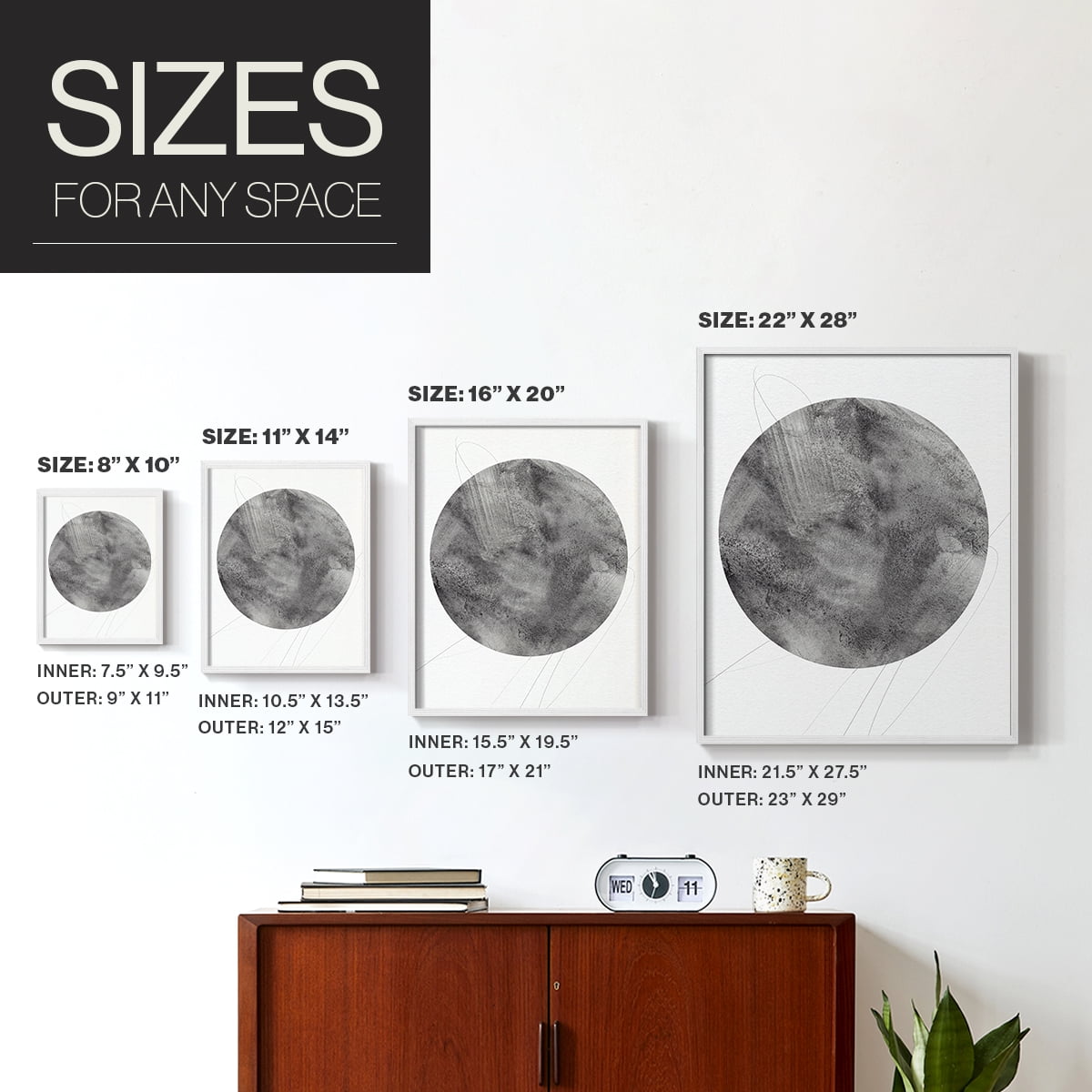 Graphite Moon II Framed Print in White Solid Wood Framed Print No Nail Hanging
