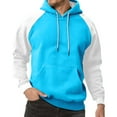 thumbnail image 2 of Havenx Men's Solid Pullover Hoodies Patchwork Color Block Sweatshirt Long Sleeve Blend Fleece Sweater with Kangaroo Pocket Casual Sports Soft Vintage Thermal Drawstring Tops,Blue L, 2 of 4