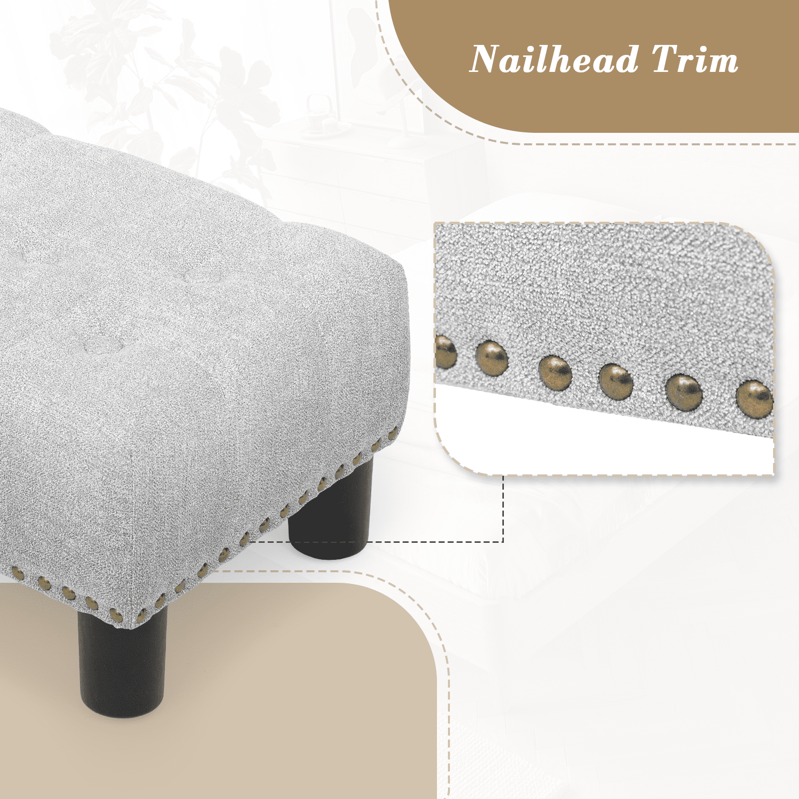 OSM Foot Stool Ottoman, Small Ottoman Foot Rest with Legs, Rectangle Foolstool Ottomans for Couch, Ottoman Foot Stools for Living Room Entryway (Light Gray)