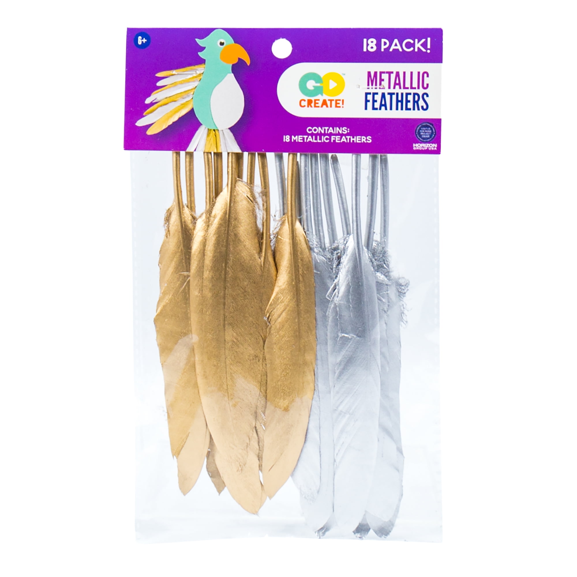 Go Create Metallic Silver & Gold Feathers, 18 ct