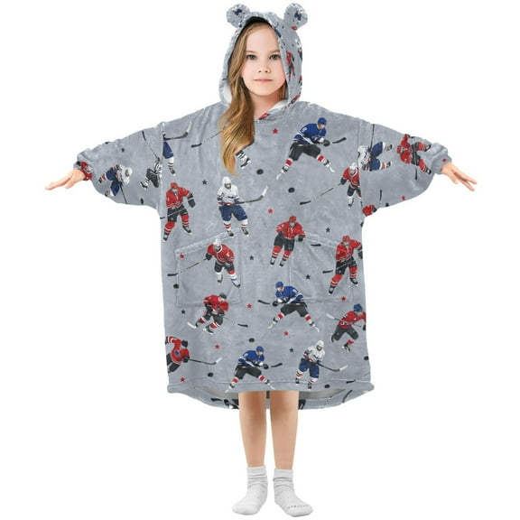 joogoo Wearable Blanket Hockey Players Winter Hoodie for Oversized Sherpa Hooded 3-14 YR M