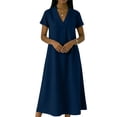 thumbnail image 4 of XiYing Robe Décontractée, Combinaison-Robe Décontractée à Manches Courtes pour Femme, Col en V Uni, Coupe Fluide Printemps/été, S-TTG,, 4 of 6