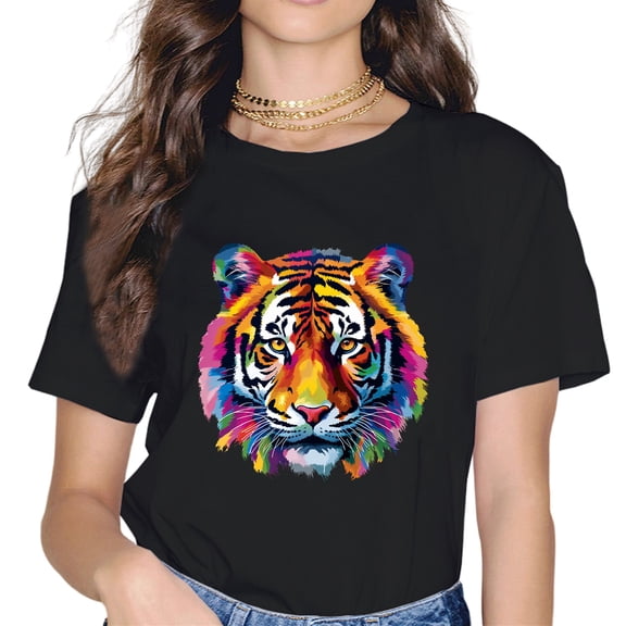Rainbow Tiger Head Vibrant Colorful Tiger T-Shirt