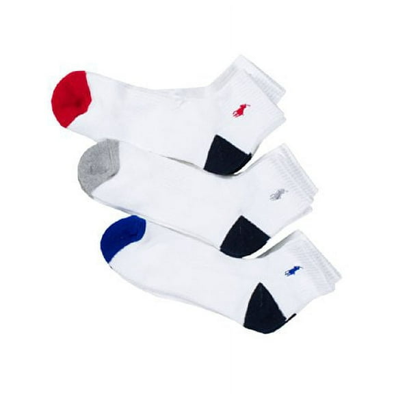 Polo Ralph Lauren Mens Heel Toe Arch Support Quarter Crew Socks White Assorted
