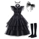 thumbnail image 5 of Disfraz de Halloween para niños y niñas, disfraz elegante de Merlina Adams, vestido tutú de capas góticas con cinturón, Cosplay de fiesta de cumpleaños elegante, 5 of 5