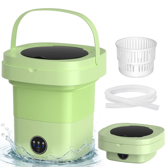 Lullahome Portable Mini Washing Machine, 9L Capacity, Multiple Cleaning Modes, Green, Foldable Small Washer for Underwear, Socks, Baby Clothes