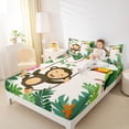 thumbnail image 4 of Castle Fairy Cartoon Monkey Parrot Queen Sheet Sets,Tropical Floral Leaves Bed Set, 4 of 7
