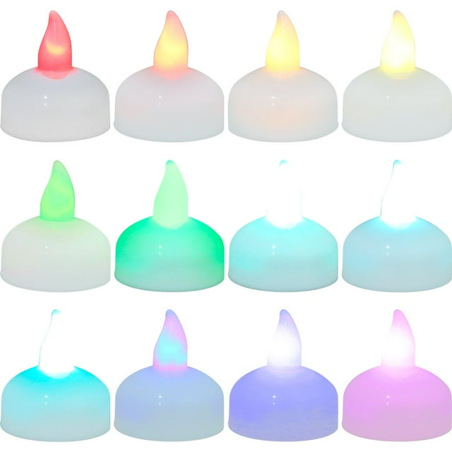 12Pcs LED Floating Candle Light Waterproof Flameless Floating Tealight Smokeless Flickering Prop Lamp Décor Battery Oper