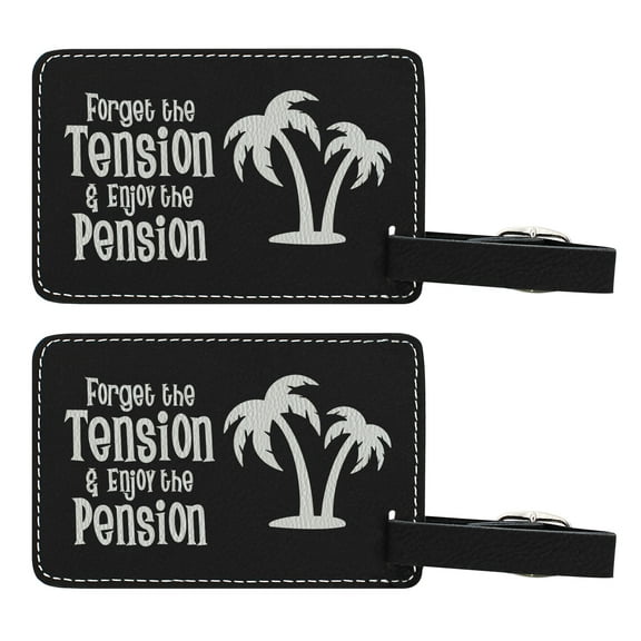 ThisWear Retirement Gifts for Women Forget Tension Enjoy Pension Retirement Travel Gifts for Retirement 2-pack Laser Engraved Leatherette Luggage Tags Black