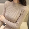 thumbnail image 3 of HELIAR Women Autumn Long Sleeve Knitted Bottoming Solid Sweater Mock Neck Ruffles Sweater Casual Office Slim Pullovers Winter, 3 of 5