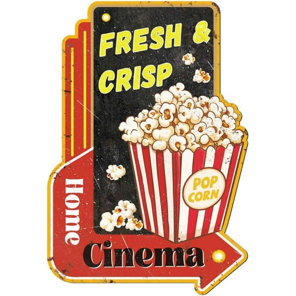 Vintage Popcorn Metal Tin Sign Movie Theater Retro Tin Sign Hanging Decor for Theater Restroom Home Cinema Metal Wall Art Plaque Decoration for Home Decor 10.23x14.96 Inch Mixed Color