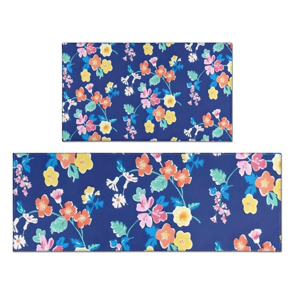 Pioneer Flower Floral Print Pattern Kitchen Rugs Sets Of 2,Anti Fatigue Kitchen Mat Rugs Non Slip Washable,Decorative Kitchen Floor Mats for Kitchen,Sink,Laundry,17"x30" 17"x47"