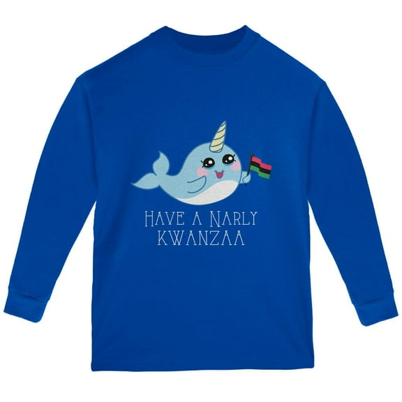 Narwhal Have a Narly Gnarly Kwanzaa Youth Long Sleeve T Shirt Royal YLG