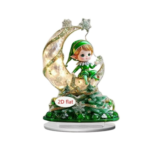 Moonlit Figurine Acrylic Desktop Decor For Home Office Holiday Display 2D Cut Design With Stable Base