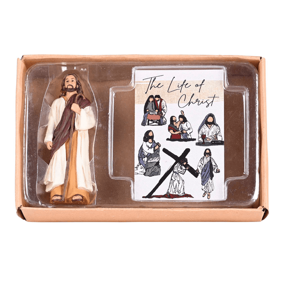 Dicksons JESUSFIG-140 The Life of Christ White and Tan 3 Inch Resin Tabletop Figurine with Bookmark Card 2 PC Set