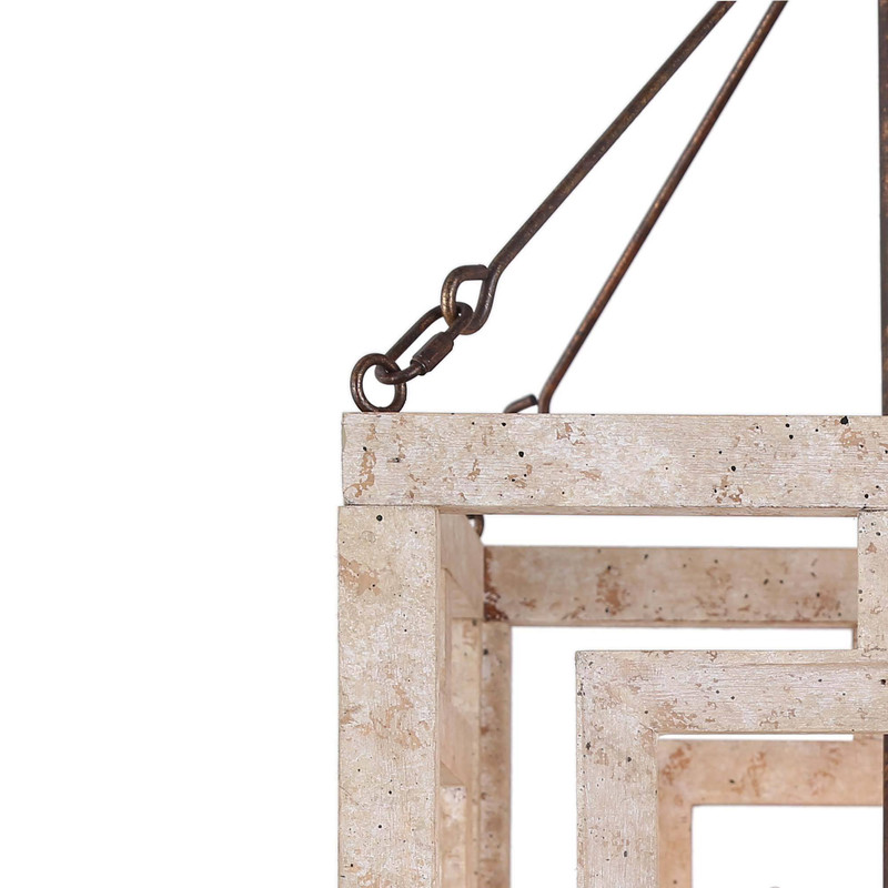 LNC Ferdinand 3-Light Geometric Wood and Metal Lantern Pendant for Dining Room