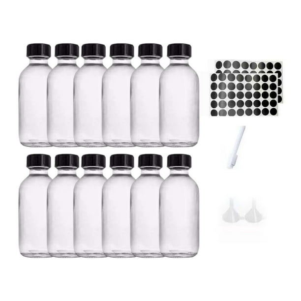 Botella de muestra transparente, compacta, versátil, redonda, de vidrio, pequeña. 12 piezas de 2 oz