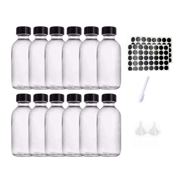 Esquirla Clear Sample Boston Bottle Reusable Glass Shot Bottles for Ginger Oils Shots 12Pcs 2oz