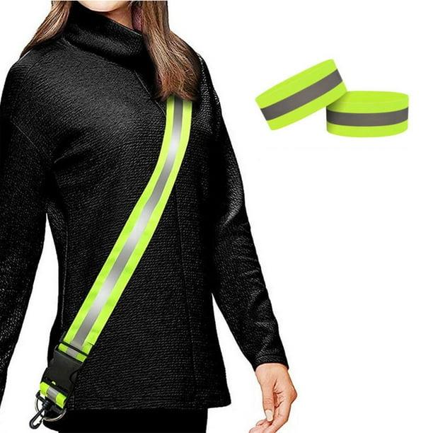 Faja reflectante para caminar de noche | Equipo de seguridad para correr y andar en bicicleta de alta visibilidad | Correa elástica ajustable amarilla-verde fluorescente | Incluye 2 brazaletes